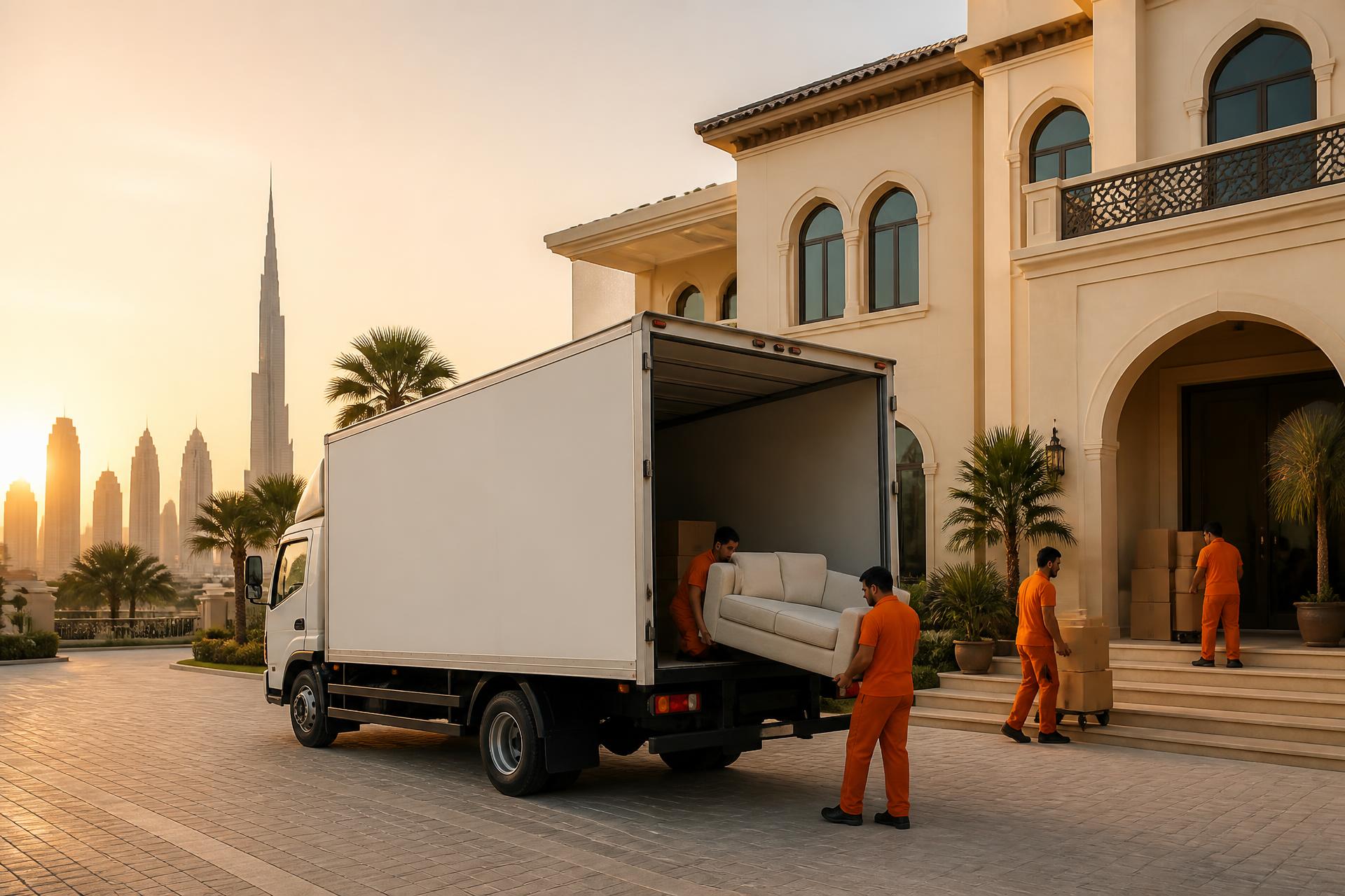 Dubai movers loading furniture into a moving truck